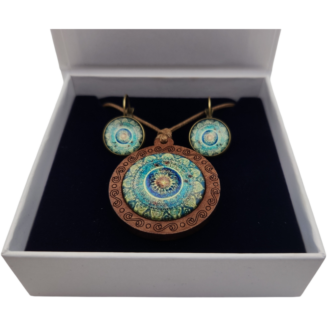 Mandala Flower of Life Necklace
& Gemstone Earrings Set